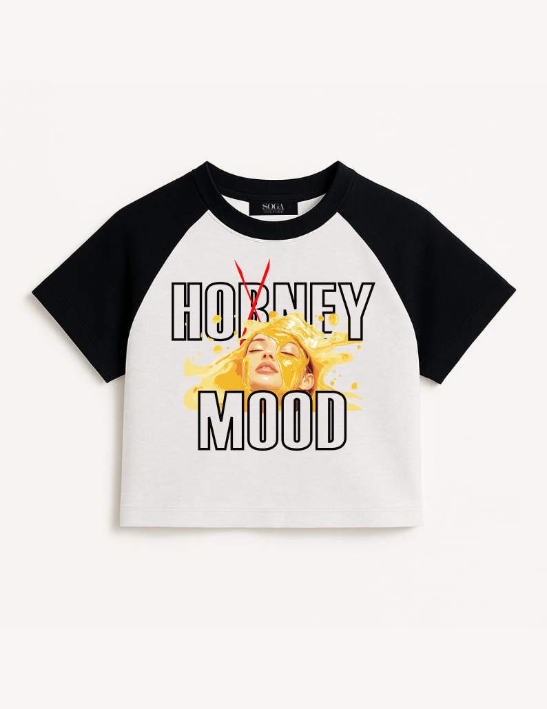 HORNEY RANGLAN CROP TEE NEGRO
